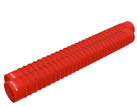 Red foam roller for muscle massage and fitness exercises isolated on a black background with Hoses and Assemblies Linecard.