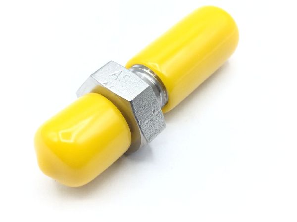 Close-up of a yellow and silver fuse with a metal band labeled 40a on a white background, from our AS Shapes and Straights Linecard.