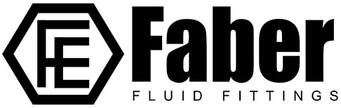 logo of faber fluid fittings featuring geometric shapes around the name "faber" in bold typography below the abbreviation "fe".