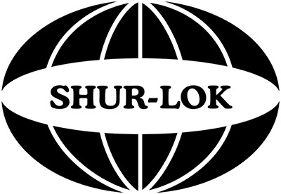 logo of shur-lok featuring stylized globe lines with the name "shur-lok" on a horizontal band across the center.