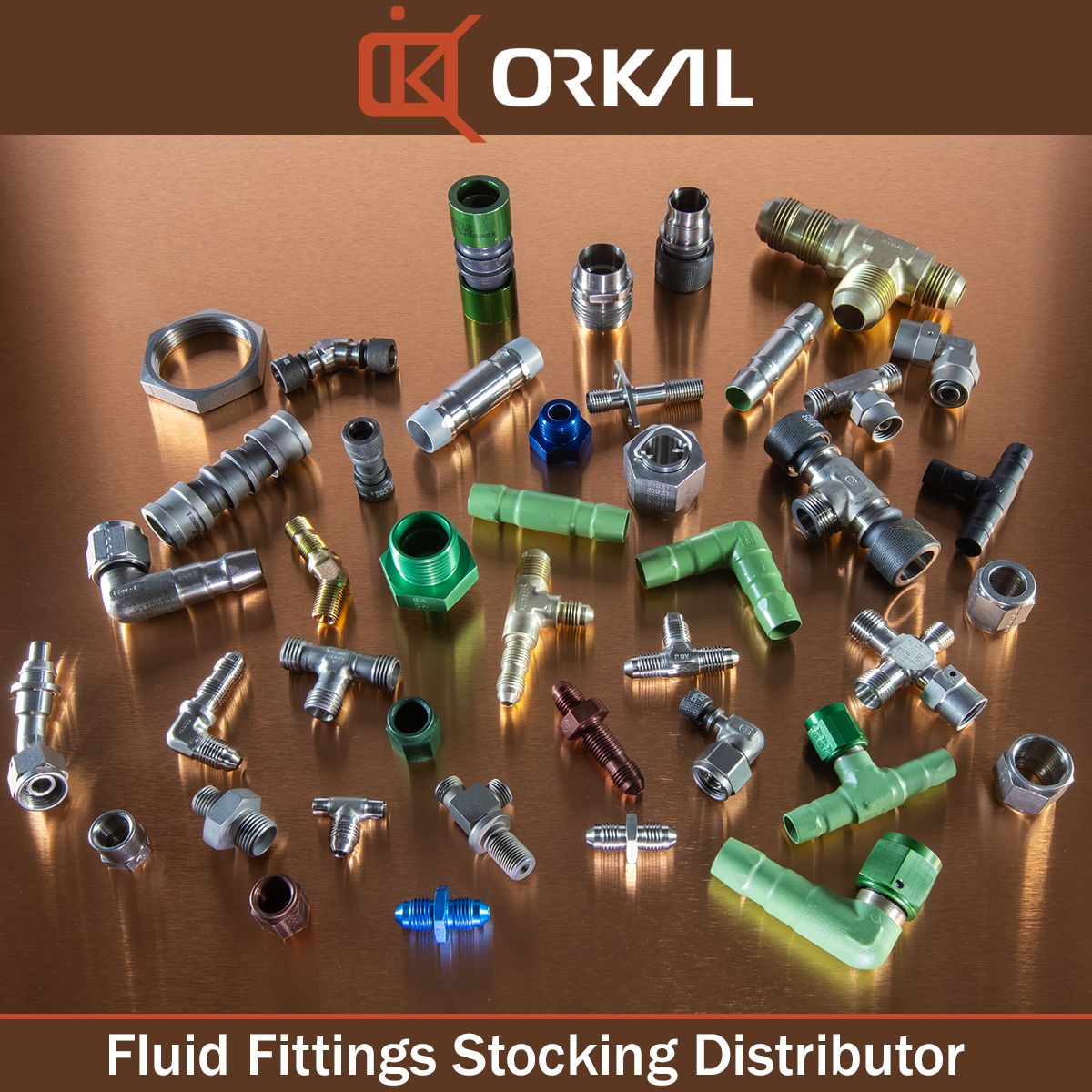 orkal, assorted aircraft-grade fluid fittings shine. orkal industries: aerospace quality, assembly solutions, tooling, repair & logistic support for seamless compliance.